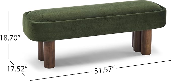 Christopher Knight Home Damas Fabric Upholstered Dining Bench, Wooden Entryway Bench, Long Sofa Footstool for Living Room, Bedroom End of Bed Bench, Olive Green+Walnut