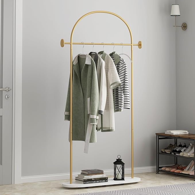 TIEOU Metal Gold Coat Rack, Freestanding Entryway Stand, Hat Coat Hanger, Small Clothing Rack, Modern