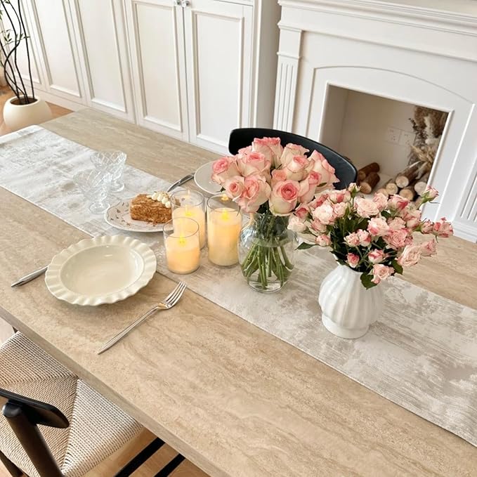 Table Runner Cashmere Texture, Beige 12x60 Inch, Thick Cotton Polyester Table Runners 60 Inches Long, Modern Table Runner Farmhouse Rustic Home Decor