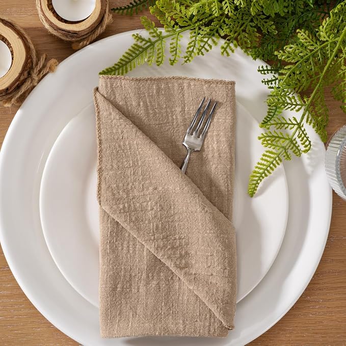 MLMW Boho Napkins Cloth Set of 10 Nude Brown Table Linen Spring Summer Cloth Napkins Bulk Washable Table Napkins 16.5"×16.5" for Wedding Party Baby Bridal Shower Birthday Table Decorations
