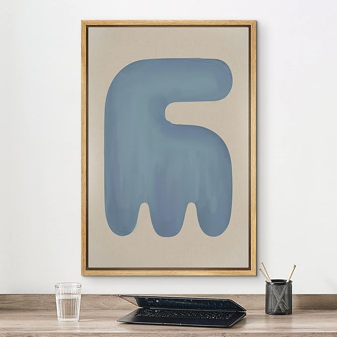 MUDECOR Framed Canvas Print Wall Art Geometric Mid-Century Blue Polygon Abstract Shapes Illustrations Minimalism Decorative Bohemian Colorful Zen for Living Room, Bedroom, Office - 24"x36" Natural