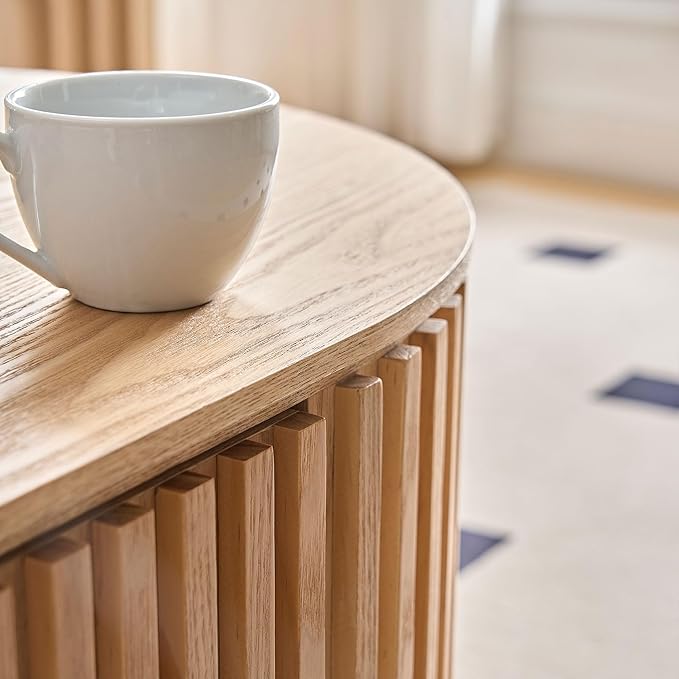 Oval Coffee Table, 51.18" Wood Coffee Table with Drawer, Fluted Design, for Living Room, Small Spaces, No Assembly Required (Oak)