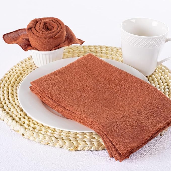 MLMW Cloth Napkins Set of 10 Terracotta Spring Summer Cotton Linen Napkins Bulk Washable 16.5"×16.5" Table Napkins for Wedding Party Baby Shower Bridal Shower Birthday