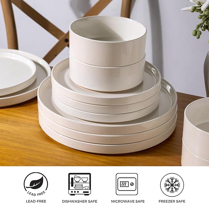 AmorArc Ceramic Dinnerware Set for 4 | Speckled Stoneware Plates and Bowls with unglazed terracotta | Scratch Resistant, Dishwasher & Microwave Safe Modern Dishes Sets- 12Pcs