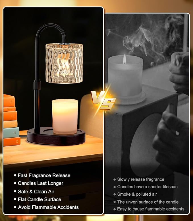Candle Warmer Lamp Electric: Dimmable Timer Candles Warming Lamps - Height Adjustable Burner Jar - No Flame Scented Melts Wax - All Candle Jars Table Light Home Decor