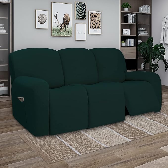 PureFit Super Stretch 3 Seats Recliner Sofa Couch Cover with Pocket – Non Slip Soft Sofa Slipcover, Washable Spandex Reclining Furniture Protector for Kids, Pets (Recliner Sofa, Deep Teal)