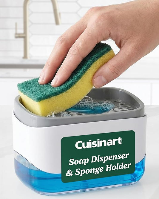 Cuisinart 2-in-1 Dish Soap Dispenser with Sponge Holder and Sponge for Kitchen Sink – Soap Pump Organizer Set with Tray, Countertop Caddy for Dishes, Dishwashing Liquid Dispenser, Sink Essentials