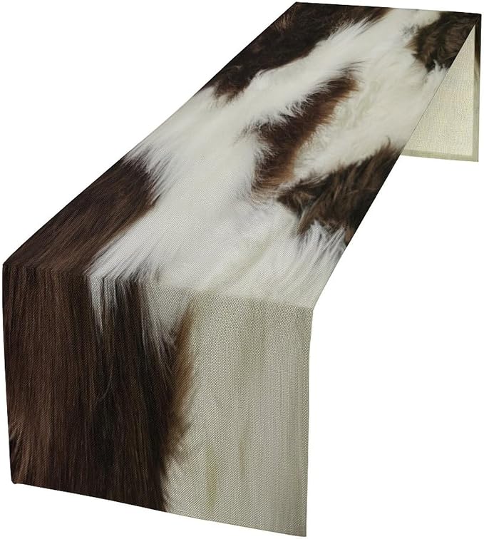 Cow Print Table Runner 3D Cow Fur Skin Brown Cowhide Country Farmhouse Wild Animal Theme Table Runner for Living Room Kitchen Dining Table Decoration 13x36in