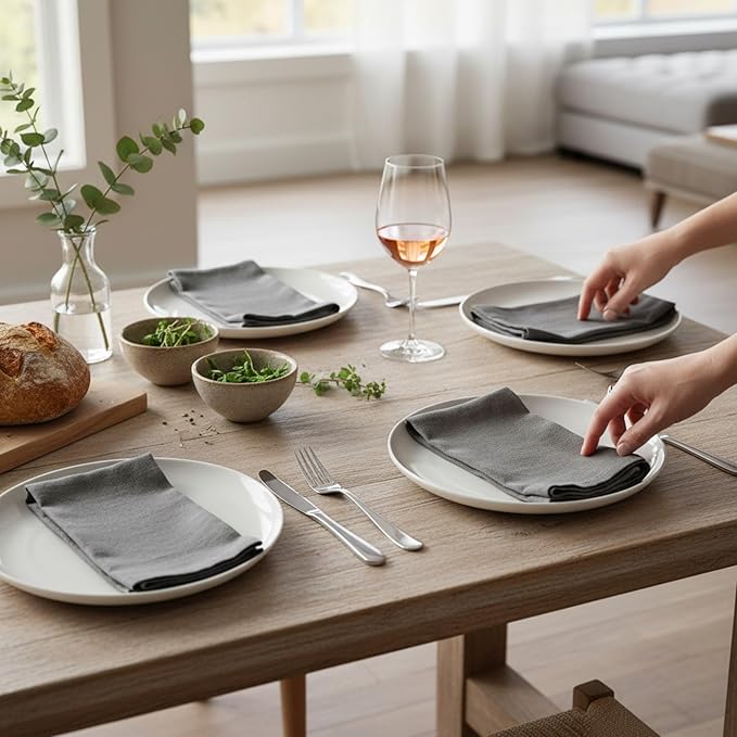 Linen Napkins –100% French Flax – Stonewashed Pure Linen Cloth Napkins - Size 18 Inch x 18 Inch – Set of 4 (Mid Gray)