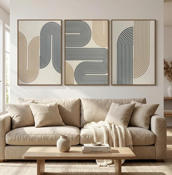 SAFERRYHOME Boho Abstract Textured Wall Art, 3D Neutral Fabric Wall Decor Framed Prints, Large Modern Minimalist Earth Tone Artwork, Black Brown Linen Painting for Home, Office, Living Room, 24"x36"x3
