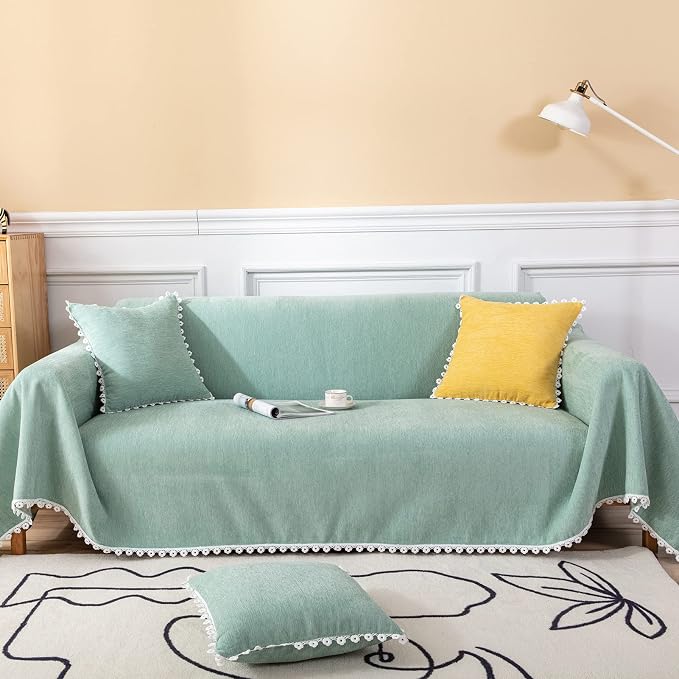 VClife Couch Cover for Dog Chic-Boho Sage Green Couch Covers for L Shape Sofa, Soft Chenille Sofa Cover for 3 Cushion Couch Sofa Pet Friendly Slipcover Furniture Protector for Home Decor, 71"X134"