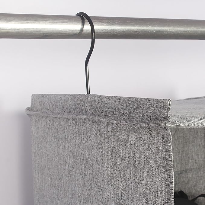 Hanging Closet Organizer, Easy Mount Collapsible 3-Shelf Camper Closet Wardrobe Hanging Storage Shelves, Folded Clothes Towels Handbag Shoes Accessories Storage, Linen Cloth, Gray