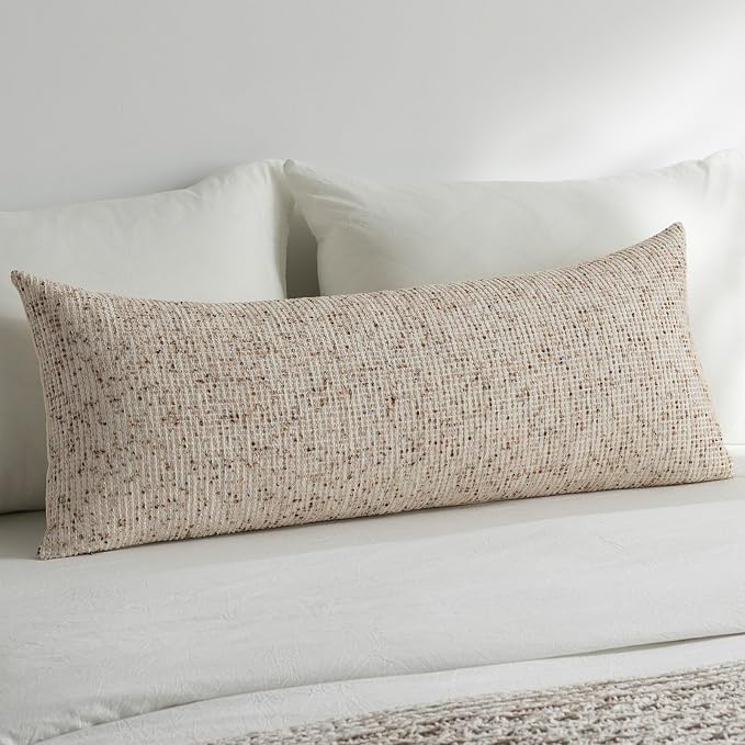 Pack of 1 Neutral Body Pillow Covers 20x54 Boho Textured Dots Stripe Chenille Rectangular Long Decorative Lumbar Pillow Cases Accents for Living Room Couch Bed Farmhouse Home Decor, Beige