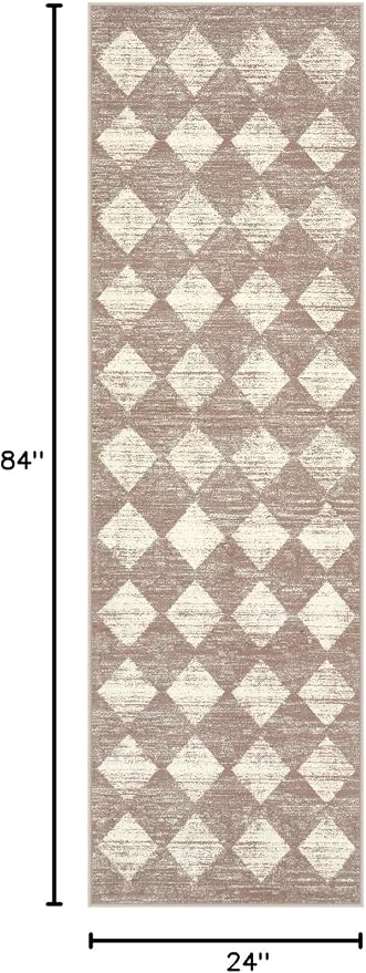 Lahome Zelie Trellis 2x7 Washable Kitchen Bathroom Runner Rug, Non Skid Runners for Hallways with Rubber Backing, Moroccan Entryway Carpet Runner for Laundry Room Foyer Bedside, Beige