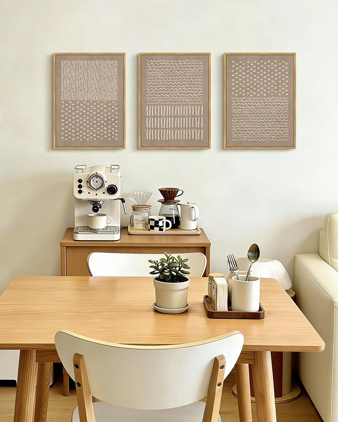PHOPAGO Boho Mid-Century Modern Framed Wall Art Minimalist Geometric Neutral Wall Decor Bohemain Artwork Hallway Dining Room Decor - 12x16in Natural Framed