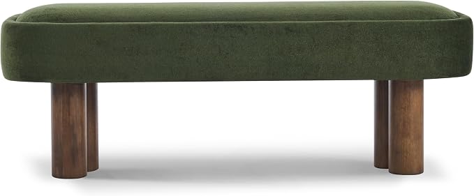 Christopher Knight Home Damas Fabric Upholstered Dining Bench, Wooden Entryway Bench, Long Sofa Footstool for Living Room, Bedroom End of Bed Bench, Olive Green+Walnut