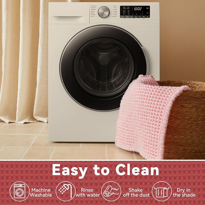 Triohero Waffle Bath Mat, Boho Bathroom Rugs Non Slip Washable, Ultra Soft Super Absorbent Quick Dry Farmhouse Bathroom Decor, 24" x 48", Light Peachy Pink