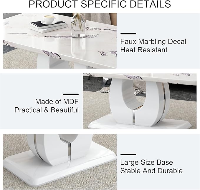 LKTART Rectangle Coffee Table for Living Room, Imitation Marble Coffee Tables with Storage, Modern Stable Base Accent Center Tea Table for Dining Room Small Space Apartment (43.3''L×22.4''H-White)