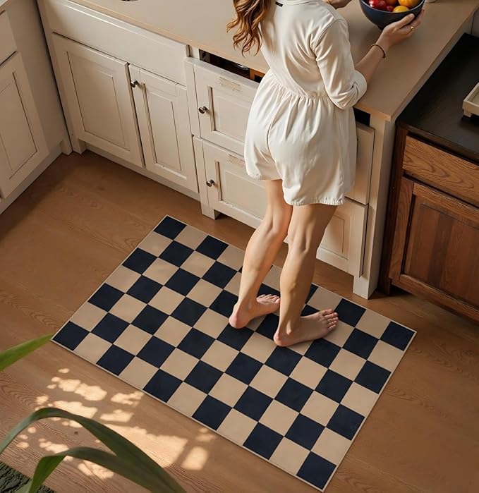 Lahome Colette Checkered Easy Jute 2x3 Rug, Small Entryway Rug Non Slip Kitchen Front Door Mat, Farmhouse Neutral Area Rug Non Shedding Low Pile Floor Carpet for Foyer Porch Doorway