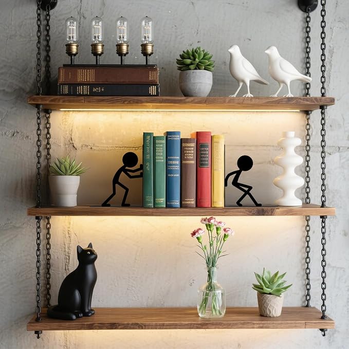 Metal Figurine Bookends People Bookends Decorative Cute Book Ends for Shelves Shelf Stoppers for Reading Decor Bookshelf Decor Home Office Desk Decor
