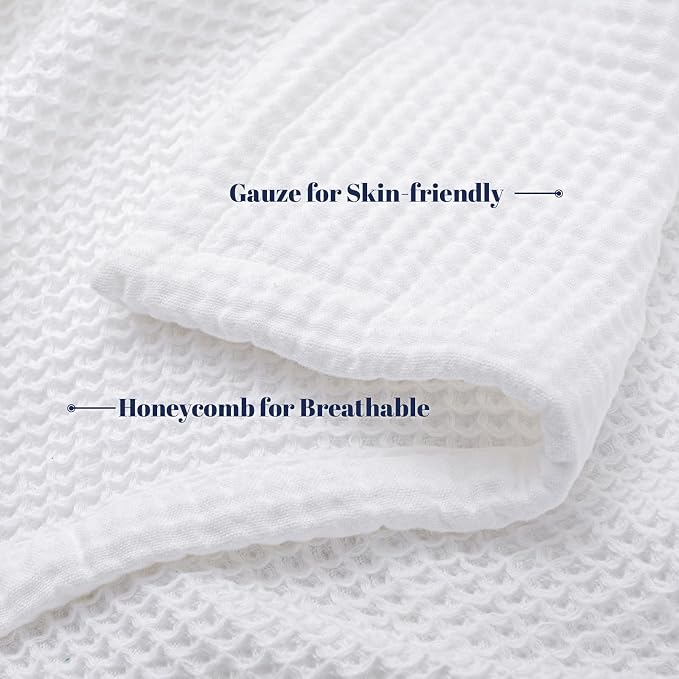 PHF 100% Cotton Waffle & Muslin Throw Blanket Large, Soft Breathable Luxury 400GSM Versatile Reversible Bedding for Couch, Great for Layering in Cold Weather, Home Decor Gift, 50" x 70", White