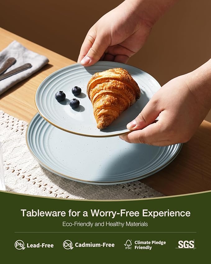 Famiware Jupiter 18-Piece Stoneware Dinnerware Sets for 6 – Handcrafted Plates and Bowls with Speckles & Embossed Swirls, Chip & Scratch Resistant, Modern Rustic Dishes for Daily & Formal Use, Blue
