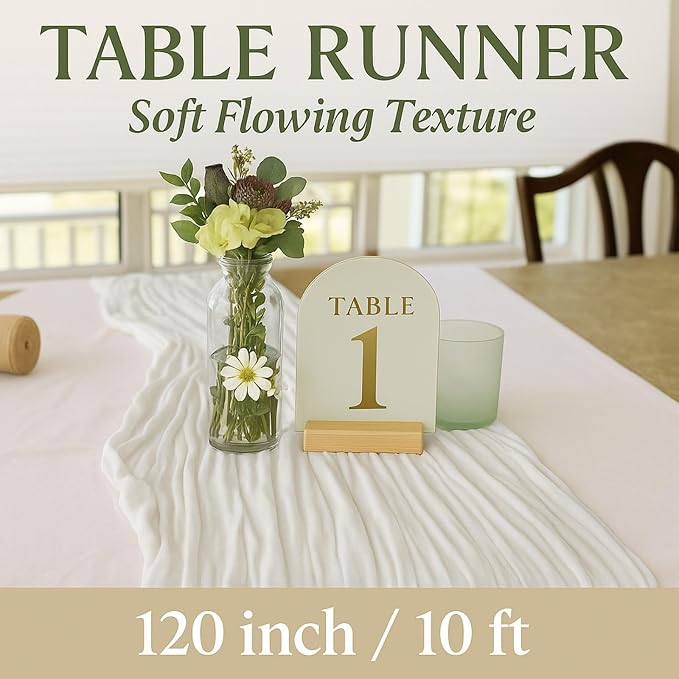 10FT Ivory White Cheesecloth Table Runner 120 Inch Rustic Boho Gauze Cheese Cloth Table Runner for Wedding Baby Shower Bridal Shower Birthday Party Home Decorations