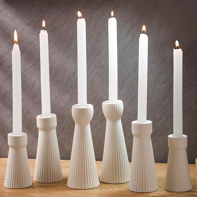 Mumufy 6 Pcs White Taper Candle Holders for Candlesticks Ceramic Candle Stick Modern Decorative Candlestick Stand for Wedding Table Centerpiece Dinner Desktop Decoration Housewarming Gift