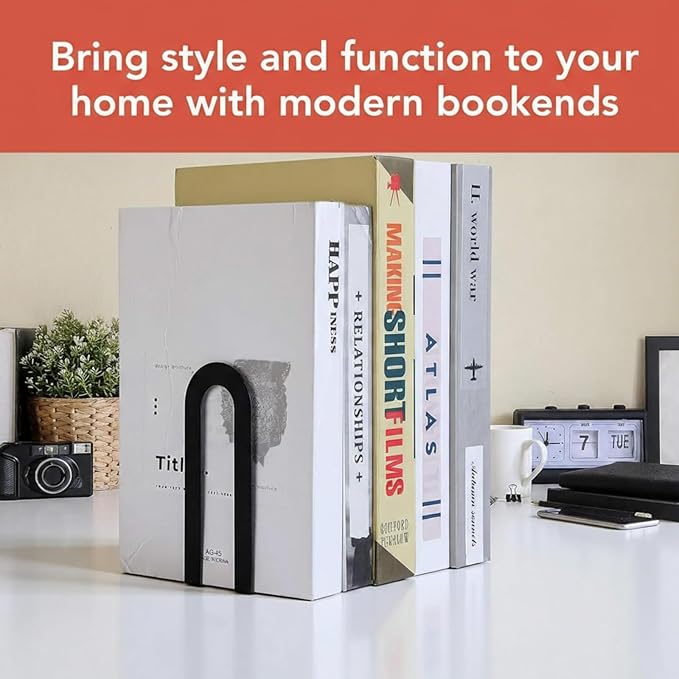 Chunful 6 Pcs Modern Metal Book Ends for Shelves Decorative Small Bookends Book Shelf Organizer Minimalist Design Stopper to Hold Books for Office