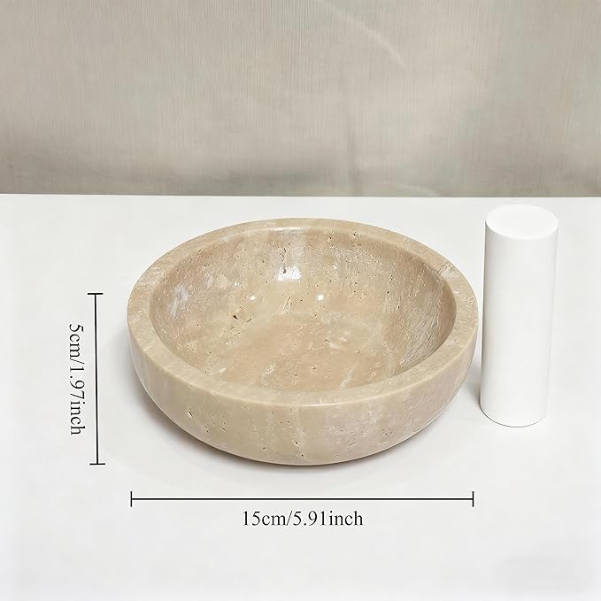Small Travertine Decorative Bowl for Keys, 5.9 inches,Natural Stone Bowl for Home Decor, Fruit, Nuts, Jewelry tray,Coffee Tables Centerpiece, Soap Serving