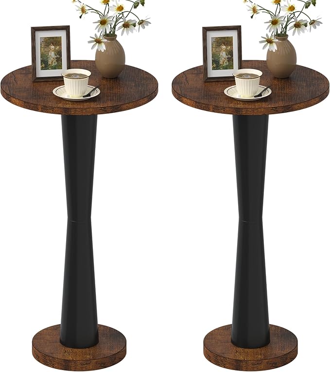 LAATOOREE Small Round Side Tables Set of 2, Wood Pedestal Drink Tables, Accent Coffee End Tables with Solid Wood Leg for Small Space, Living Room, Bedroom, Corner (2, Rustic Brown+ Black)