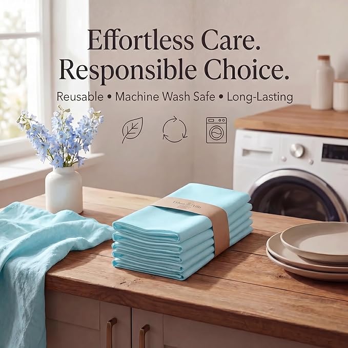 Urban Villa Cloth Napkins 100% Cotton Highly Absorbent Washable Durable Reusable Premium Dinner Napkins Ideal for Gifts for Mothers Day Hotel Farmhouse Parties - Aqua (20" x 20", Set of 12)