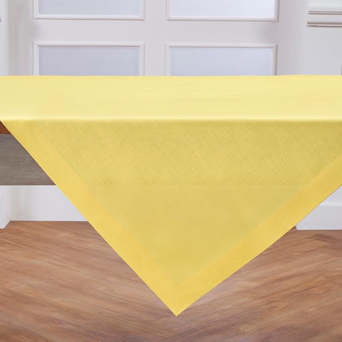 Solino Home Linen Square Tablecloth 52 x 52 Inch - 100% Pure Linen Sunshine Yellow Table Throw - Fete, Machine Washable Table Cloth for Summer