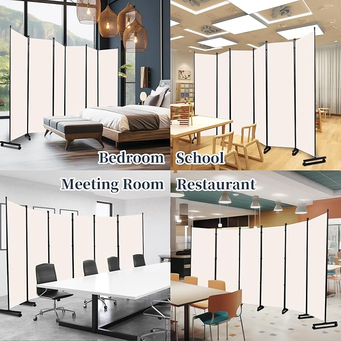 Room Divider Folding Privacy Screens W/Lockable Wheels, 132'' Partition Room Dividers Freestanding Room Divider Fabric Panel for Room Separation Wall Divider Bedroom