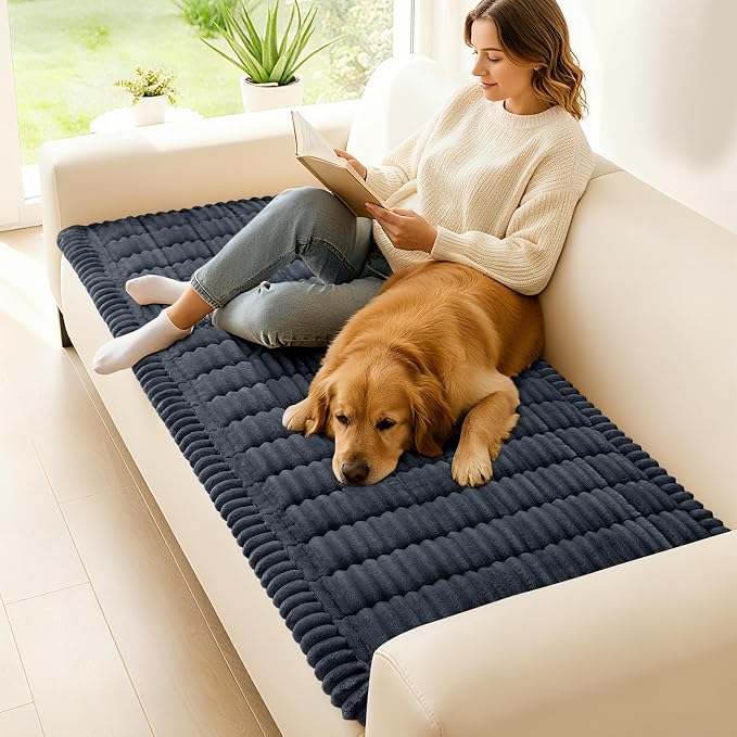 hyha Couch Cover for Dogs Washable, Non Slip Thick Flannel Sofa Protector, Pet Friendly Plush Furniture Cover for Sectional Sofa & Loveseat (Charcoal Grey, 35.4" x 63")
