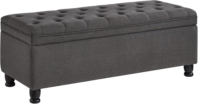 Upholstered Modern Upholstered Storage Ottoman Bench with Arms, 45" End of Bed Bench for Entryway, Bedroom, Living Room,Dark Grey