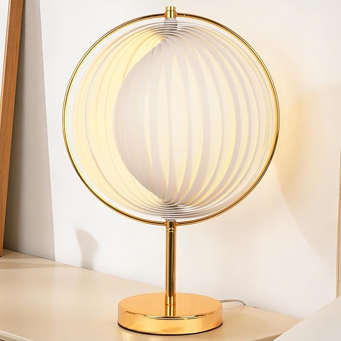 Fandian Flexible Pleated Table Lamp, Bedside Nightstand Lamp with Beige Lampshade, Morden Desk Lamp for Bedroom Home Office Decor, E26 Bulb Included