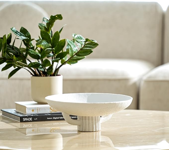 White Resin Decorative Bowl for Boho Modern Home Decor, 11.2" Large Elegant Pedestal Kitchen Fruit Bowl/Key Holder/Potpourri for Entryway Table, Coffee Table, Dining Room,Table Centerpiece Bowl
