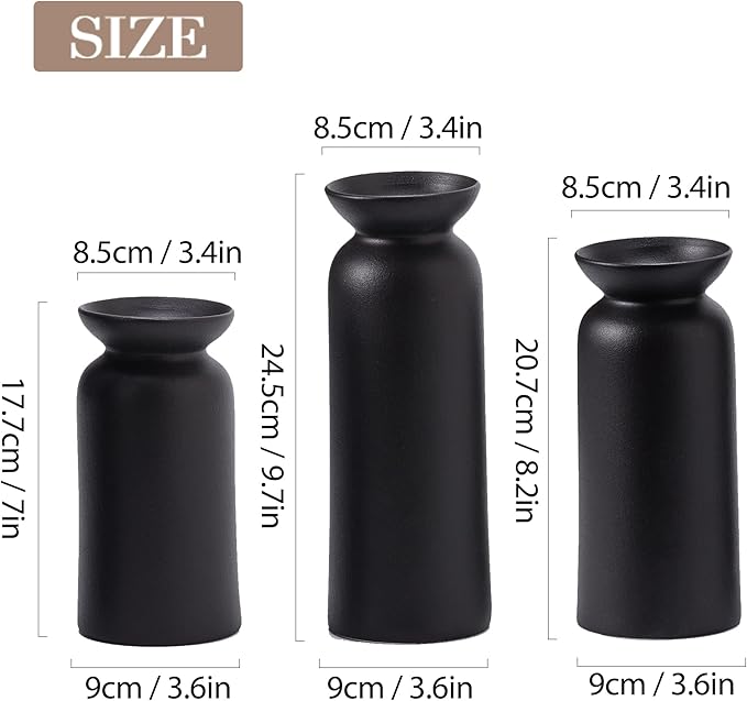 Black Ceramic Vase Set of 3 Small Boho Modern Room Decor for Home Decor Farmhouse Centerpiece Table Decorations
