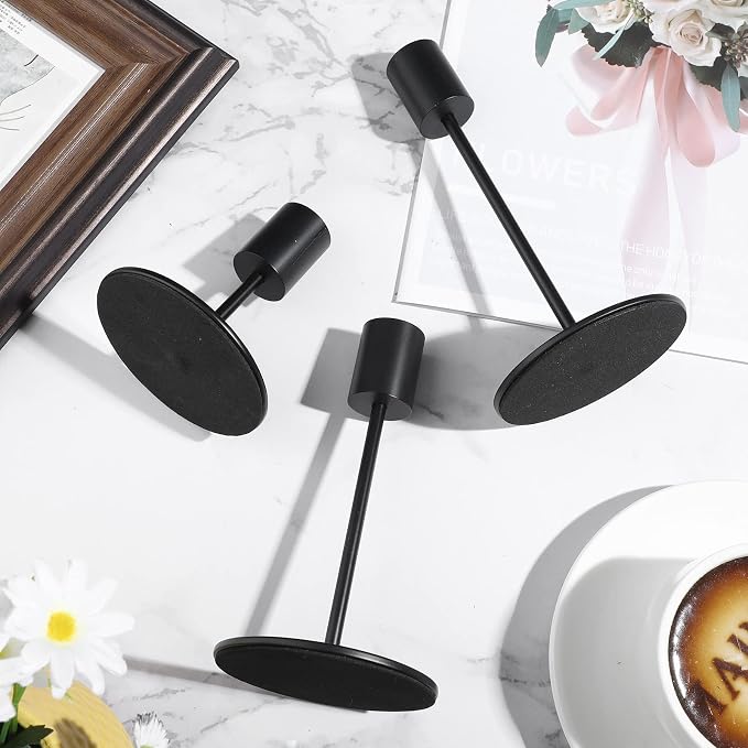Sieral Candle Holders Bulk Taper Candlesticks Holders Set Modern Decorative Metal Candelabras for Wedding Anniversary Home Dinning Table Centerpiece Xmas Party Decor(Matte Black,24 Pcs)