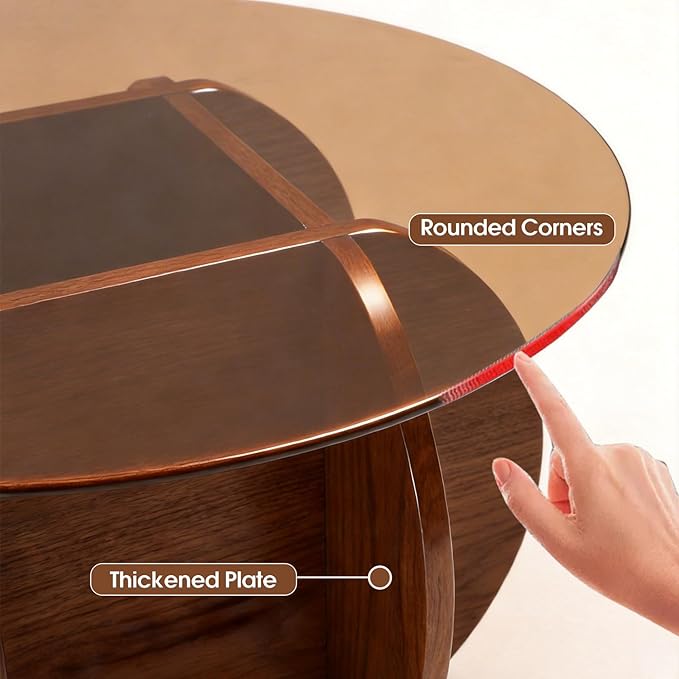 Modern Round Coffee Table with Solid Wood Legs,31.5'' Glass Coffee Tables for Living Room Rustic Circle Center Cocktail Table with Tempered Glass-Top,for Small Spaces, Unique | Modern, Living Room, Rustic, Center, Unique, Small Spaces