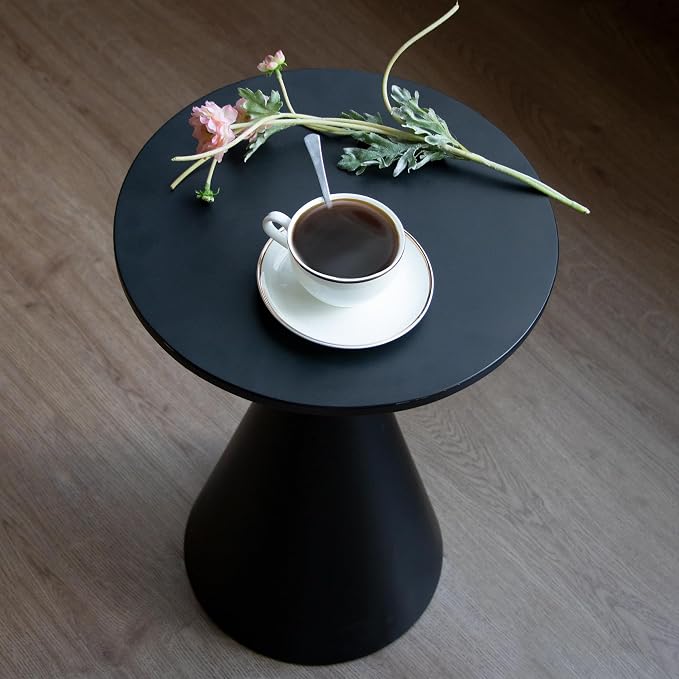 COVLON Small Drink Table, Round Martini Table, Drum End Table Side Table, Metal Accent Table,for Small Space Living Room, Bedroom, Black