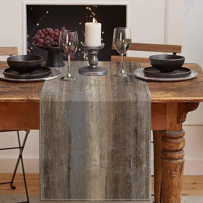 Emvency Farmhouse Table Runner, Abstract Grey and Dark Brown Art Painting for Kitchen Coffee Table Family Dinners Holiday Parties Wedding Events Decor(13x108 inch)