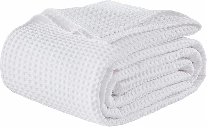 100% Egyptian Cotton Waffle Weave Throw Blanket for Couch, 320 GSM - Breathable and Soft for Spring Summer, Lightweight All Season Throw Blanket for Sofa, Office (50x60 Inches, White)