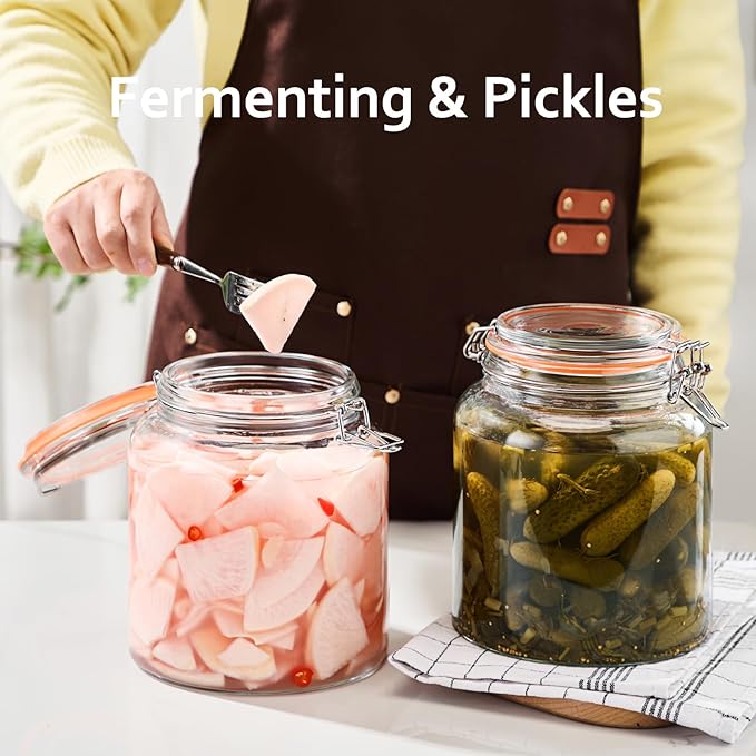 0.6 Gallon Glass Storage Jar with Airtight Lid, Wide Mouth Glass Canister Set of 2, Food Grade Clear Glass Container for Pantry Dry Food Storage, Pickling, Fermenting and Kitchen Organization