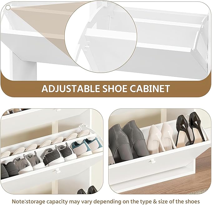 HOPUBUY Tall Shoe Cabinet with 3 Flip Drawers, Farmhouse Hidden Shoe Storage Cabinet with Rack, Slim Narrow Freestanding Shoe Storage Organizer for Entryway, Hallway & Living Room, White
