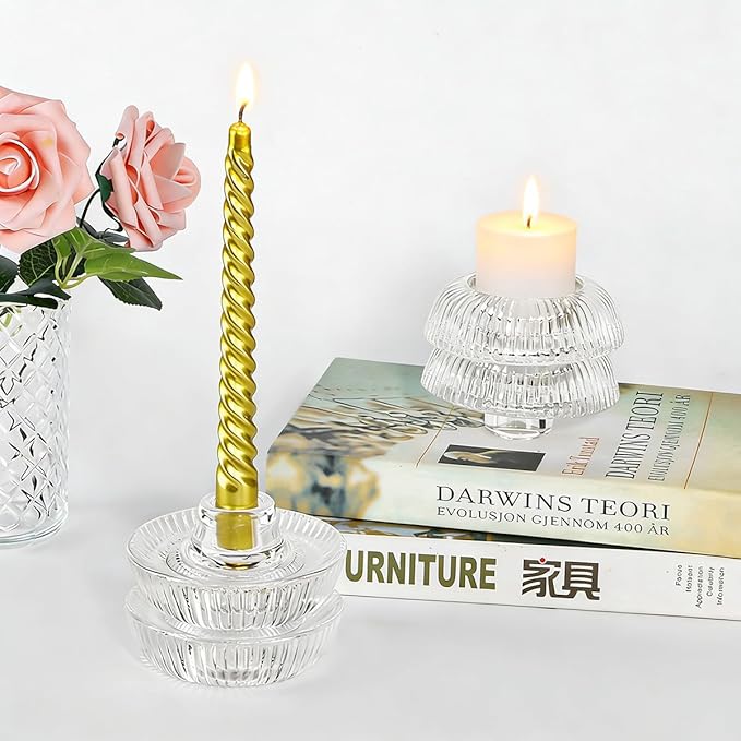 Mushroom-Shaped Candle Holders Set of 4 for Table Centerpiece, Glass Tealight Candlestick Holder for Wedding Party Decor, Vintage Tea Lights Candle Holder for Home Decoration (Clear)