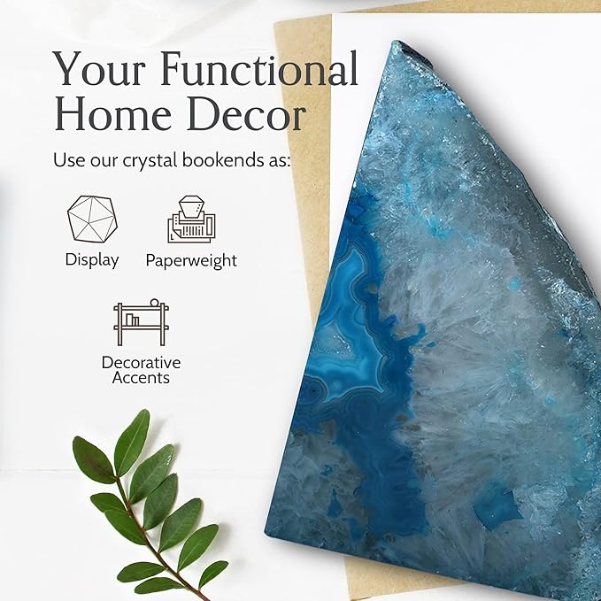 Nature's Decorations Teal Agate Bookends - A-Quality Medium Heavy Duty Geode, Turquoise & Aqua Premium Room Decor, Crystal Gift, 1 Pair (3-4 lbs)