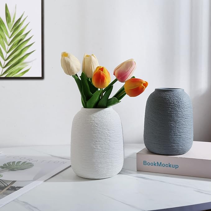 Grey Ceramic Vases, Textured Modern Vases, Home Decor Vases, Suitable for All Kinds of Places, Can Also Be Used As Gifts for Others, Independence Day and Other Festivals. (Grey Blue)
