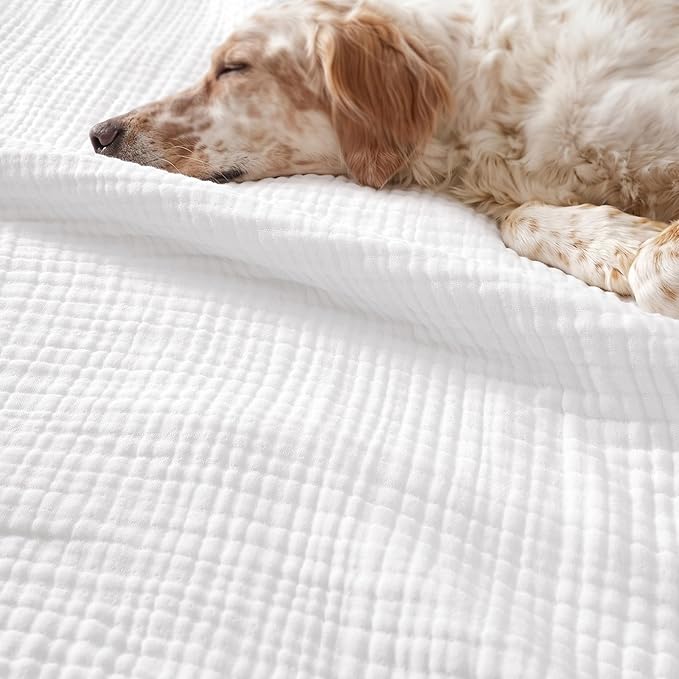 PHF 100% Cotton Muslin Blanket King Size 108"x90", 4-Layer Lightweight Gauze Throw, Breathable Cloud-Soft Minimalist Blanket for Bed, Couch, Camping, White, Ideal Gift